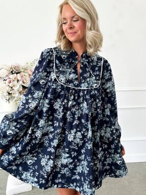 NWT Mable FLORALS OF FALL NAVY MINI DRESS S